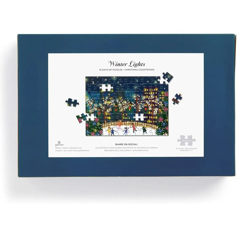 Galison Winter- 12 Days of Puzzles Featuring Images of Winter City Fun